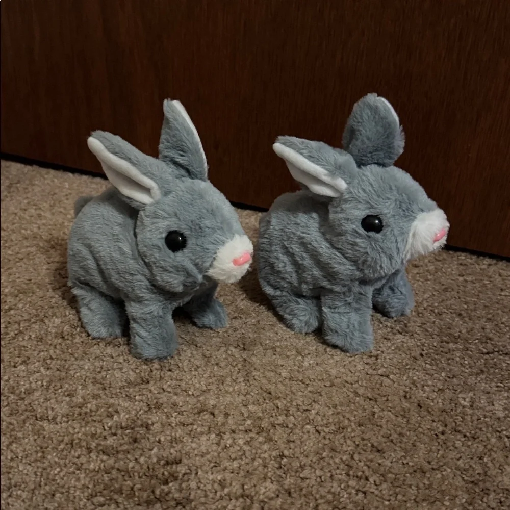 Gray Plush Jumping Bunny Toy for Small Children or Pets